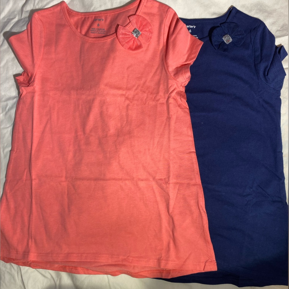 Girl Carter's Coral T-Shirt with Bow Accent Bundle Size 6